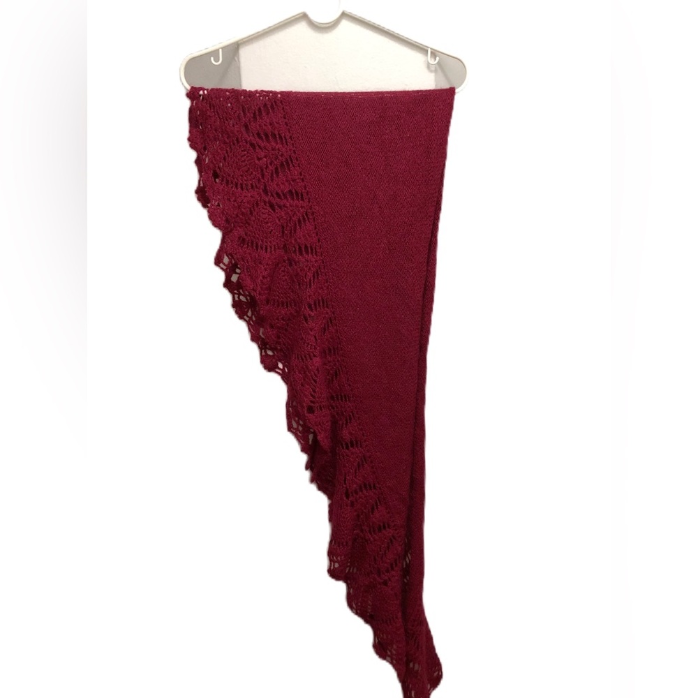 New Crochet Shawl Wrap Scarf Red Burgundy Festival Cottagecore Christmas Holiday - Picture 3 of 5